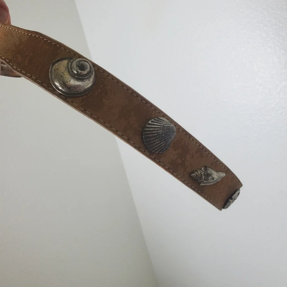 Brighton Light Brown Leather Belt Seashells Starfish Vintage 90s Made In USA S